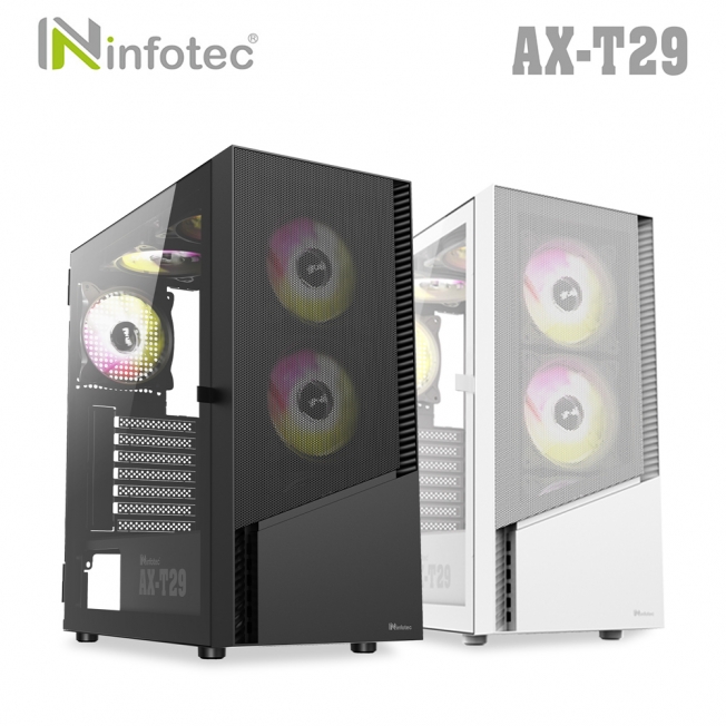 infotec【AX-T29 USB3.0】全彩定光風扇 E-ATX遊戲機殼(合頁式鋼化玻璃側板+燈光關開鍵)