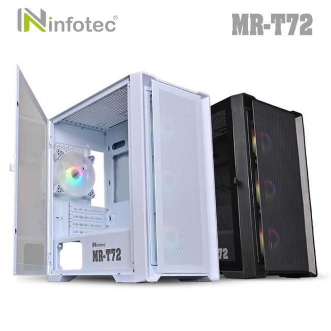 infotec【MR-T72 USB3.0】幻彩ARGB 4風扇 遊戲機殼(全開玻璃磁吸側板+燈光關開鍵)