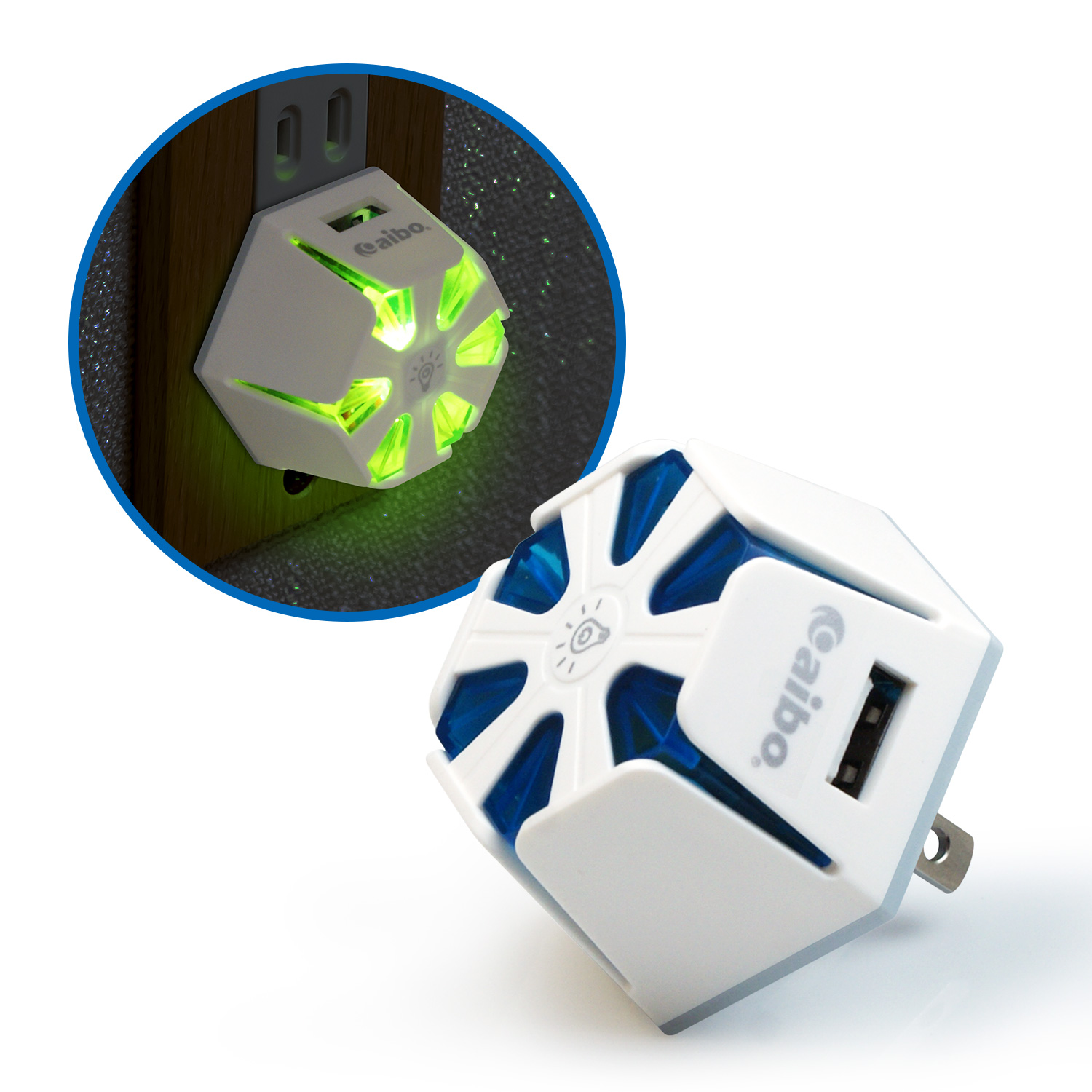 AC202 二合一功能 雙USB充電器+LED觸控小夜燈